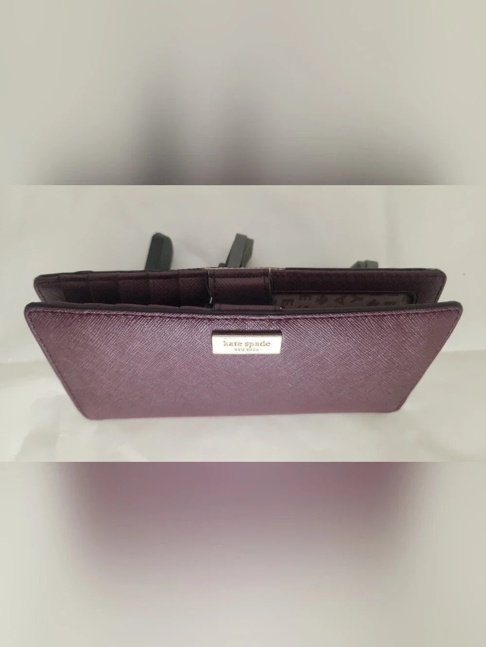 kate spade Plum Saffiano Zip-Around Wallet with Gold Logo Plaque Good Condition!